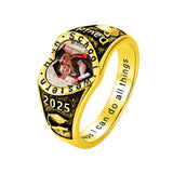 Oseew 2027 Custom Photo Graduation Ring for Women High School (Yellow Gold)