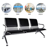Waiting Room Chairs Guest Reception - 3-Seat Waiting Room Bench with Arms Airport Reception Bench Guest Reception Chairs PU Leather Office Chair for Airport Market Bank Hospital School, Black