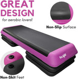 Yes4All Adjustable Workout Aerobic Exercise Step Platform Health Club Size with 4 Adjustable Risers Included and Advanced Risers Options - Pink Black