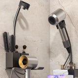 Halyuhn Adjustable Hair Dryer Holder, Black Hair Tool Organizer Wall Mount with Plug &Cord Organizer, Hands Free Hair Dryer Rack for Bathroom, Vanity and Makeup Room, Rust-Proof Blow Dryer Holder