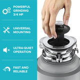 KRAUS WasteGuard High-Speed 3/4 HP Continuous Feed Ultra-Quiet Motor Garbage Disposal with Power Cord and Flange Included and Universal Mount, KWD210-75MGR
