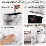 InnJoey Bathroom Accessories Set, 9-Piece Marble White Bathroom Set, White Bathroom Accessories with Slim Trash Can, Soap Dispenser, Toilet Brush, Toothbrush Set, Qtip Holders