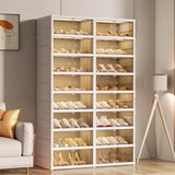 Beeveer 8-Tier Foldable Shoes Rack Organizer Clear Plastic Shoes Rack for Closet Shelf Collapsible Large Storage Box Stackable Easy Assembly Shoe Cabinet with Lids and Door(for 32 Pairs)