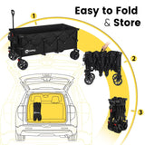 Sekey 48''L Collapsible Foldable Extended Wagon with 440lbs Weight Capacity, Heavy Duty 300L Folding Utility Garden Cart. Black
