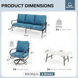 MFSTUDIO 4 Piece Metal Patio Furniture Set with Peacock Blue Cushions