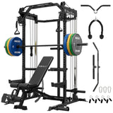 Mikolo Power Cage, 2000LB Power Rack with Independent Dual Pulley System, Multi-Function Home Gym Workout Machine for Cable Crossover (Black Package)