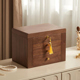 Homruilink Black Walnut Wooden Jewelry Box, Wood Jewelry Organizer with 2 Side Doors Mirror Lockable Classical Style for Watch Necklace Ring Earring Storage Gifts-4 Layer