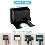 BOIVSHI Hair Dryer Holder Wall Mounted, Metal Hair Dryer Holder for Bathroom, Blow Dryer Holder with Plug Cord Organizer, Self Adhesive or Screw Hair Tool Organizer for Bathroom, Makeup Room, Black