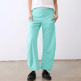 SeeLuNa Women Barrel Travel Pants Elastic Waistband Tapered Leg Baggy Mid Rise Work Trousers Lounge Pant with Pockets(Mint-Green,L)