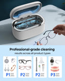 onlikin 35W Ultrasonic Jewelry Cleaner, 45KHz Retainer Cleaner for Jewelry, 5 Timer & 3 Power Modes, Eyeglasses, Rings, Watch Strap, Dentures - 20oz, 304 Stainless Steel Tank, Quiet <38dB (White)