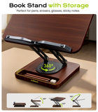 LOXP Book Stand with Storage, 360° Rotating Cookbook Stand, Ergonomic