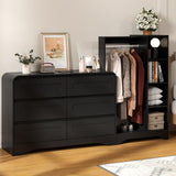 SOLACE FURNITURE Dresser with Clothes Hanging Rack, Pre-Installed Slides for Fast Installation, 3-in-1 Wardrobe Closet with Drawers and Shoe Shelves, Modern Black Wood Storage Armoire for Bedroom