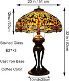 Tiffany-Style Lamp Table Peach Kapok Peony Glass Lampshade Desk(