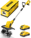 Alloyman 20V Cordless Tiller Cultivator, 360RPM Electric Garden Tiller, with 2 * 2.0Ah Batteries & Charger, 9In Tilling Width and 6.6In Depth