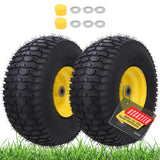 USCaster 15x6.00-6nhs Lawn Mower Tires Tubeless (2 Pack),Replacement Riding Lawn Mower Front Tires,Compatible withRiding Mowers and Lawn Tractor, 3" Centered Hub and 3/4" Bushings（Yellow)