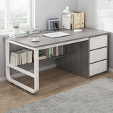 Modern Gray Wooden Study Desk with 3 Drawers & Storage Shelf, Compact Computer Desk for Students & Home Office, Stylish Writing Table Workstation (47"x20"x28")