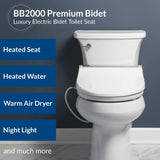 Bio Bidet BB2000 Bliss Electric Bidet Toilet Seat, Warm Water with Air Dryer, Heated Seat with Sensor and Slow Close Lid, Night Light, Remote Control, Elongated, White