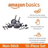 Non-Stick Cookware 15-Piece Set, Pots, Pans and Utensils, Black Amazon Basics