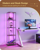 EDISHINE RGBW Standing Lamp, 5-Tier Display Shelf with Light, Adjustable Brightness & Color Temperature, 3 Lighting Modes, Remote Control, Stable Floor Lamps for Living Room, Fire-Burned Wood Color