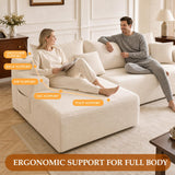 96.8" Boneless Couch Cloud Modular Sectional Sofa with L Shaped Chaise, Modern Comfy Corduroy Upholstered Deep Seat Couches Lounge with 5 Pillows for Living Room Bedroom (Beige, Left Facing Chaise)