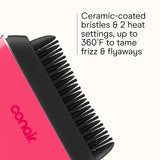 Conair Cordless Heated Brush, Portable Ceramic Ionic Smoothing Brush for Frizz Control & Shine, Rechargeable, 2 Heat Settings, Travel-Friendly Styling Tool with Protective Cover, Hot Pink & Black