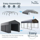 PHI VILLA 10x15 Carport, Metal Carports Canopy with Sidewalls Heavy Duty