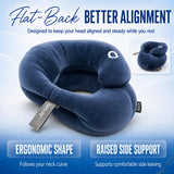 BCOZZY Flat Back Travel Neck Pillow – Patented Neck Pain Relief & Support for Head, Neck, and Chin. Ideal for Airplanes, Long Flights, Car Rides. Adjustable, Washable, with Carry Bag. Large, Navy