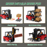 Mscredse RC Forklift with Trailer, 2 in 1 Transform Lift Fork & Hook, Kids Forklift Toy with Light & Sound & Spray, 11 Channel Remote Control Forklift, Construction Vehicles Toy Gift for Kids 6+ (Red)