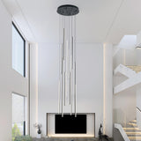 BESTWEST 118" Modern LED Chandelier, Clustered Led Pendant Light, 12-Lights Dimmable High Ceiling Large Hanging Lighting Fixture for Loft Villa Living Room Stairs Foyer (Black-80W-12 Lights)