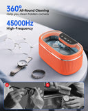 onlikin 35W Ultrasonic Jewelry Cleaner, 45KHz Retainer Cleaner for Jewelry, 5 Timer & 3 Power Modes, Eyeglasses, Rings, Watch Strap, Dentures - 20oz, 304 Stainless Steel Tank, Quiet <38dB (Orange)