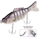 Lifelike Fishing Lures for Freshwater and Saltwater Angling – Realistic Trout and Bass Lures with Segmented Bodies, Rustproof Dual Treble Hooks and Integrated Gravity Ball for Diving (3 Pk)