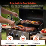 5in1 Heavy-Duty Rose Wooden BBQ Grilling Tools Set and BBQ Blanket for Resting Meat, Extra Thick SS Multi-Function Spatula, Fork, Brush & Tongs, Reusable Smoker Meat Insulated Bag, Ideal Gifts for Men