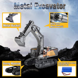 CUTEROOM 1/14 Scale RC Excavator, 22 Channel Remote Control Construction Vehicle with Metal Shovel, 2.4Ghz Excavator with Realistic Lights & Sounds, Rechargeable Battery, Gift for Birthday Christmas