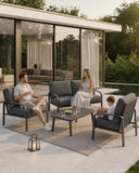 YURDAFY 4-Piece Aluminum Patio Furniture Set with Loveseat, 2 Chairs and Coffee Table, Outdoor Conversation Set with Thick Cushions for Backyard and Porch, Gray