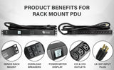 Rack Mount Power Strip - 240V 30A 2C19 & 10 C13 outlets PDU with 20,000 amp Surge Protector, Volt & Amp Meter for Data Center - 19” Metal Housing, Ears & Fittings Included Valiant Power Co