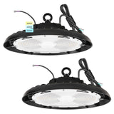 LUXRITE 200/220/240W UFO High Bay LED Shop Lights, Up to 36000 Lumens, 3CCT 3500K-5000K, 5FT Hardwire Cable, Surge Protected, IP65, 120-277V, UL - Warehouse Gym Factory Commercial Lighting 2-Pack
