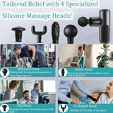 KVKID Mini Massager Gun, Massage Gun Deep Tissue with 4 Attachments, Portable Muscle Massager Gun for Back, Body Sore Muscles, Pain Relief, Rechargeable Small Massage Gun for Office, Home, Athletes