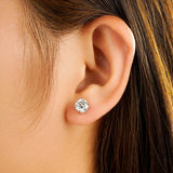 MSBLUE®White 2 Ct. DEW Round Brilliant 4-Prong Solitaire Stud Earrings | Alternative | D Color VVS1 Clarity | Hypoallergenic, For Anniversary, Gift, Women