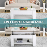 Dlewmsyic Lift-Top Coffee Table, 39.4" Height Adjustable Wood Coffee Table with Hidden Compartment and Lower Storage Shelf for Living Room(White)