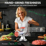 Huanyu Manual Meat Grinder - Heavy Duty Stainless Steel, Effortless Hand Crank for Fresh Ground Beef, Sausages & Pet Food - Compact, Dishwasher Safe - Perfect for Home Restaurant & Outdoor