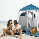 Double Dressing Tent,Oversize 2 Rooms Shower Tent, 7.5 FT Outdoor Pop up Changing Room, Instant Extra Wide Privacy Shelter for Camping Dressing Toilet Bathroom with Carry Bag, Blue & White