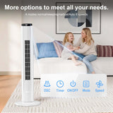 Antarctic Star 37-Inch Bladeless Portable Tower Fan 80°Oscillating,Quiet Cooling with 12H Timer Remote Control, 6 Speed, 4 Modes, LED Display,Standing Fan Powerful for Bedroom Office Dorm, White