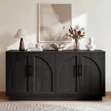 Hotmeily 30.7" Tall Arched Entertainment Center,Black Grey Oak