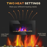 HOMCOM 29" Electric Fireplace, Wall Mounted Fireplace with 7 Adjustable LED Flame Colors, Remote Control, Fireplace Heater for Living Room, 1450W, Black