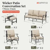 MIXPATIO 7-Piece Patio Conversation Set, Rocking Chairs, 2 Ottomans, Beige