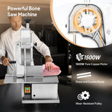 ROVSUN 750W Electric Bone Saw Machine,0.16-7.9Inch Cutting Thickness Frozen Meat Cutter with 6 Saw Blades, Commercial Bandsaw Machine Stainless Steel 18.5 x 12.4 In Table for Chicken Fish Beef