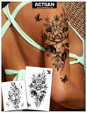 Actgan Semi Permanent Tattoos, 2 Sheets Realistic Temporary Tattoos for Women, Waterproof Non-Reflective Fake Tattoo for Summer Party, Lasts 1-2 Weeks for Thigh Arm, Large Sexy Peony Floral Butterfly