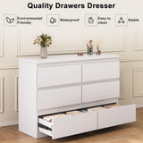Jocoevol White 6 Drawer Dresser for Bedroom, 15.3" D x 47.2" W x 32.3" H in Simply Modern Chest of Drawers, Wood Storage Double Dresser with Deep Drawers for Living Room, Hallway Entryway, White