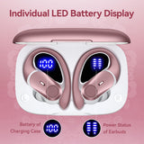 Active Noise Cancelling Ear Buds Wireless Bluetooth Headphones 80H Playtime Display Charging Case 50dB ANC Over Ear Hooks Earbuds with Hi-Res Sound Clear Calls for Sports Running Gym Workout Pink Salt