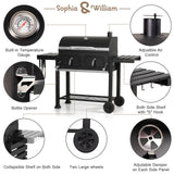 Sophia & William Extra Large Charcoal BBQ Grills with 794 SQ.IN. Cooking Area, Heavy Duty Outdoor Barbecue Grill, Black